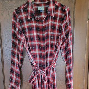 Flannel Long Sleeve Button Down Dress